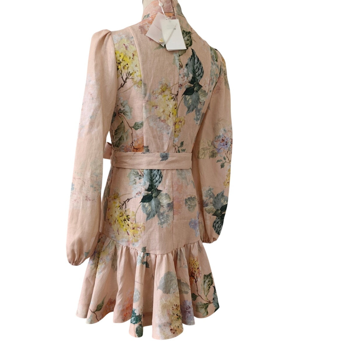 Zimmermann The Illuminate Peplum Mini Dress in Peach Hydrangea - Dress