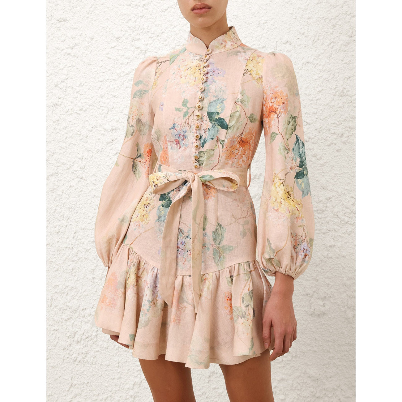Zimmermann The Illuminate Peplum Mini Dress in Peach Hydrangea - Dress