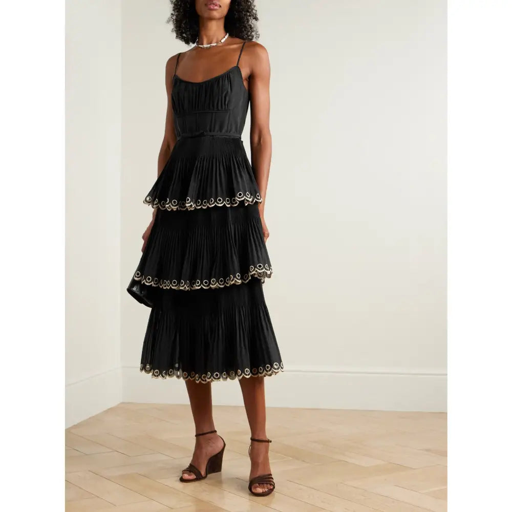 ZIMMERMANN Tiered embroidered georgette midi dress - Dress